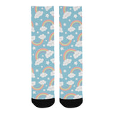 Cute rainbow clound star pattern blue background Crew Socks
