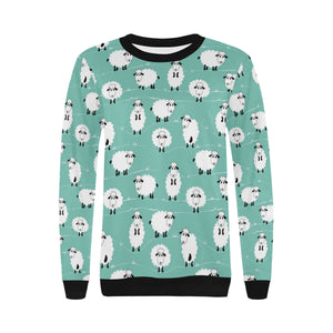 Cute sheep green background Women's Crew Neck Sweatshirt