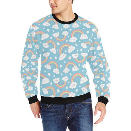 Cute rainbow clound star pattern blue background Men's Crew Neck Sweatshirt