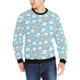Cute rainbow clound star pattern blue background Men's Crew Neck Sweatshirt