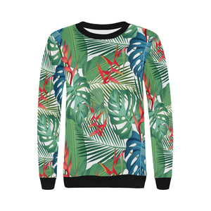 heliconia palm and monstera  leaves pattern Women's Crew Neck Sweatshirt