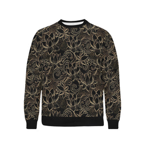 luxurious gold lotus waterlily black background Men's Crew Neck Sweatshirt