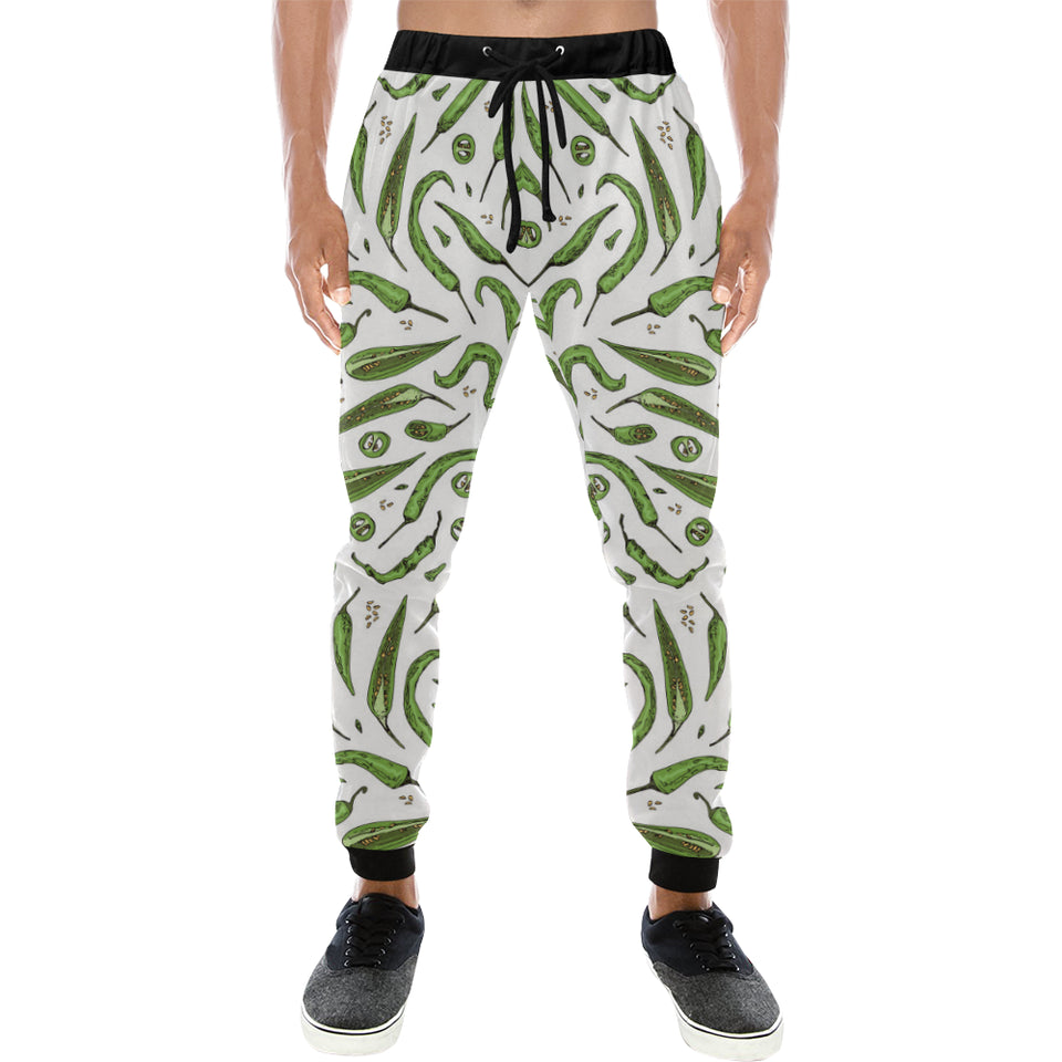 Hand drawn sketch style green Chili peppers patter Unisex Casual Sweatpants