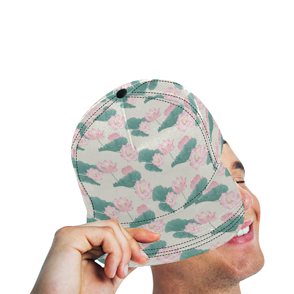 Pink lotus waterlily leaves pattern All Over Print Snapback Cap