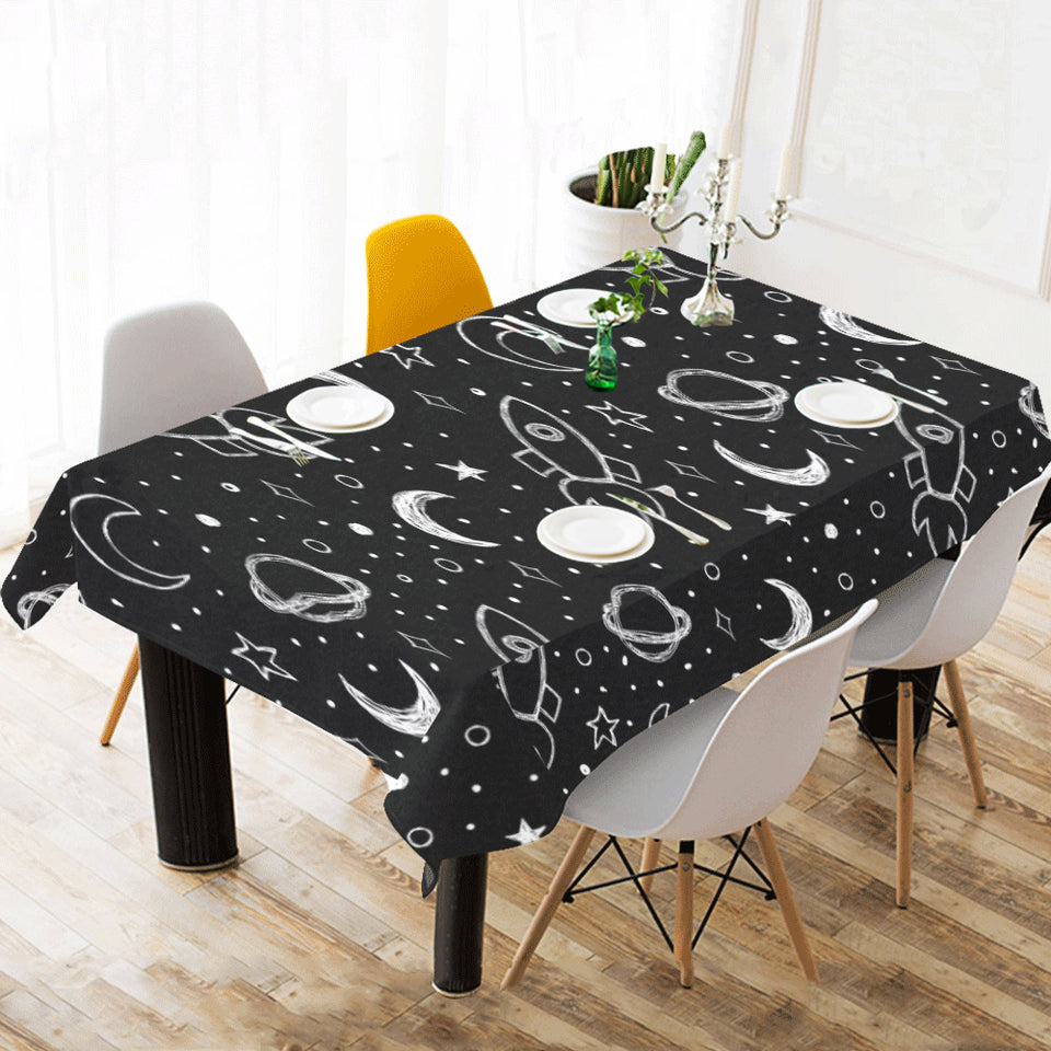 Hand drawn space rocket star planet Tablecloth