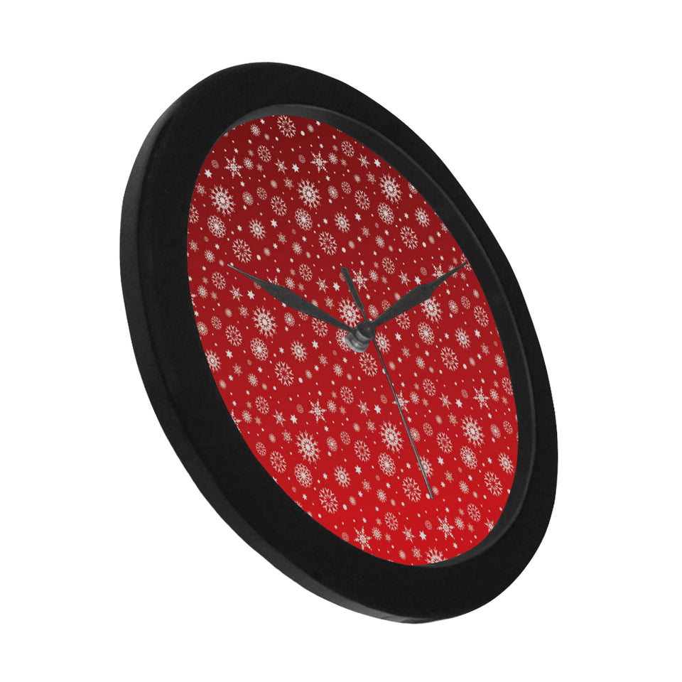 Snowflake pattern red background Elegant Black Wall Clock