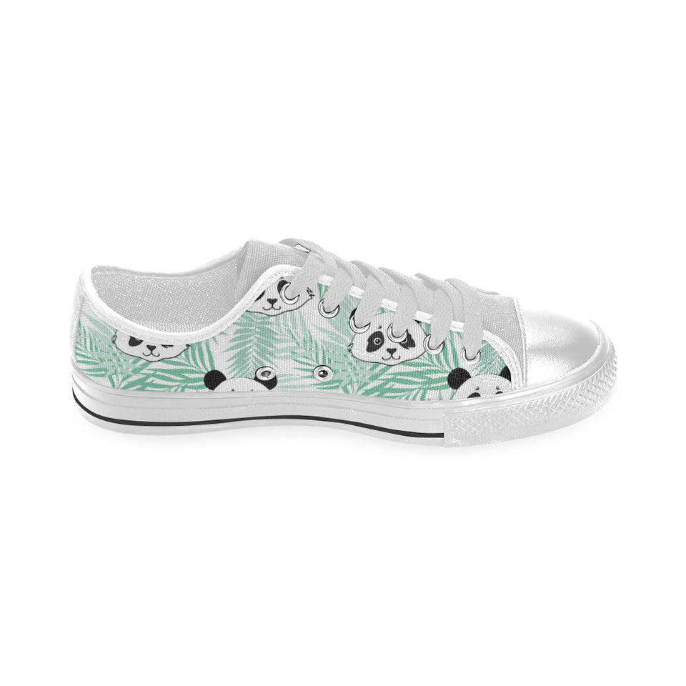 Panda pattern tropical leaves background Men's Low Top Canvas Shoes White