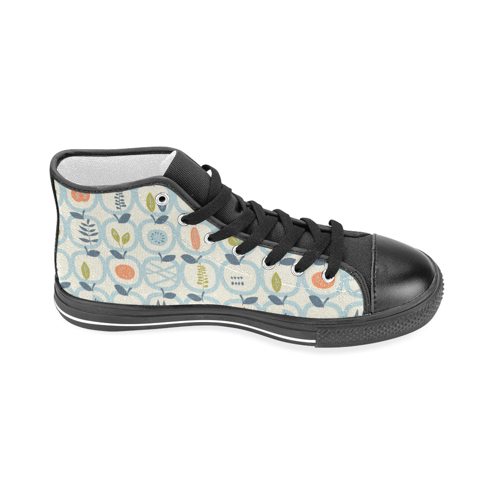apples leaves pattern Men's High Top Canvas Shoes Black