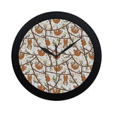 Sloths hanging on the tree pattern Elegant Black Wall Clock