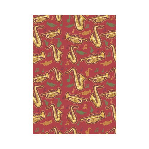 Saxophone cornet pattern red background House Flag Garden Flag