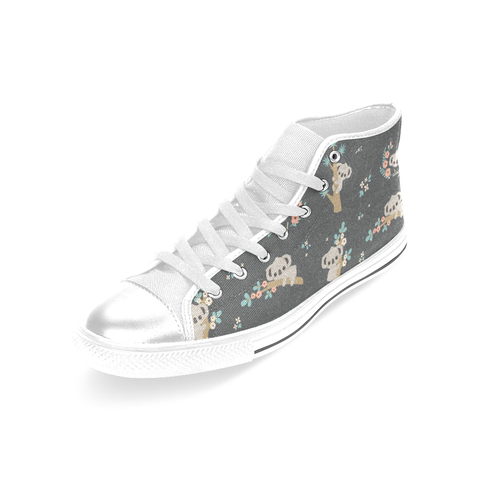 Cute koala pattern Women's High Top Canvas Shoes White