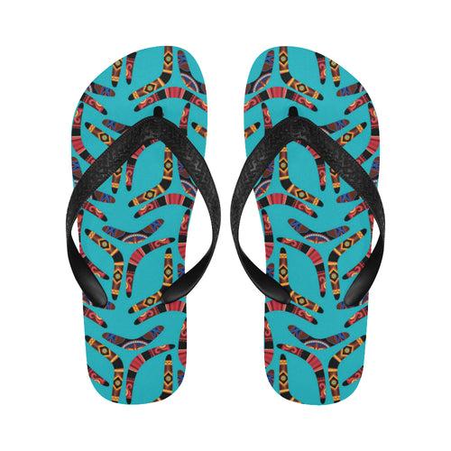 Boomerang Australian aboriginal ornament blue back Unisex Flip Flops