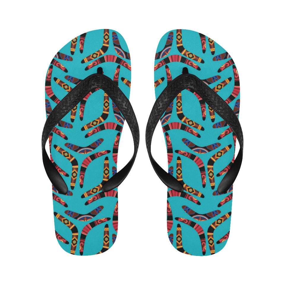 Boomerang Australian aboriginal ornament blue back Unisex Flip Flops