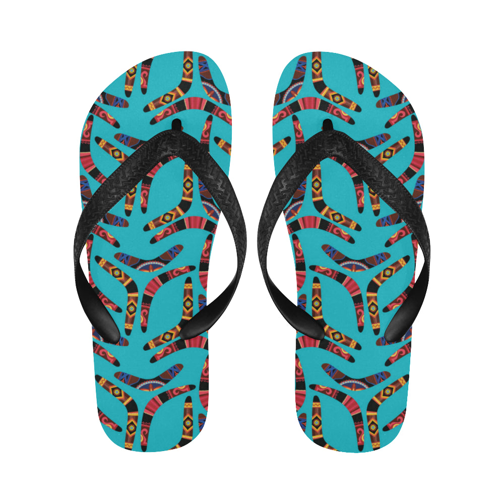 Boomerang Australian aboriginal ornament blue back Unisex Flip Flops
