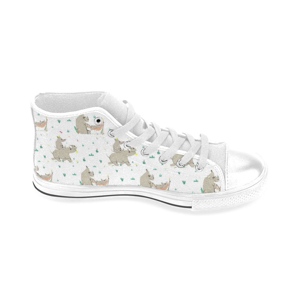 Cute Rhino pattern background Men's High Top Canvas Shoes White