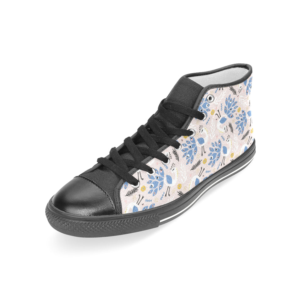 Cute peacock pattern Women's High Top Canvas Shoes Black