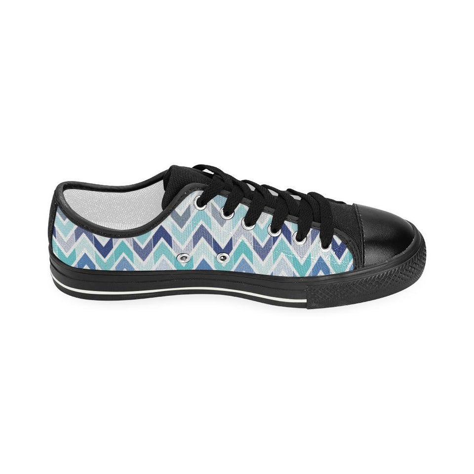 zigzag  chevron blue pattern Kids' Boys' Girls' Low Top Canvas Shoes Black