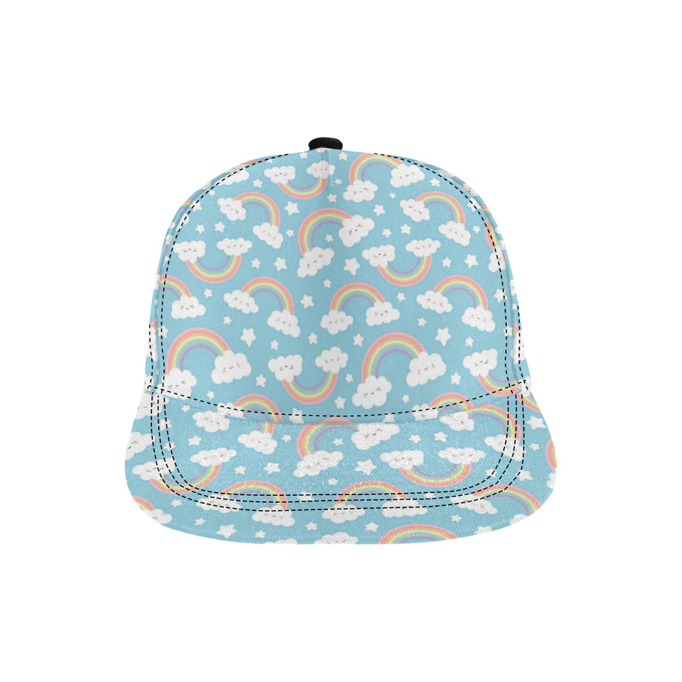 Cute rainbow clound star pattern blue background All Over Print Snapback Cap