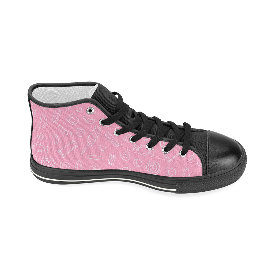 Sweet candy pink background Women's High Top Canvas Shoes Black
