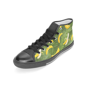 Banana Palm Leaves pattern Women's High Top Canvas Canvas Shoes Black