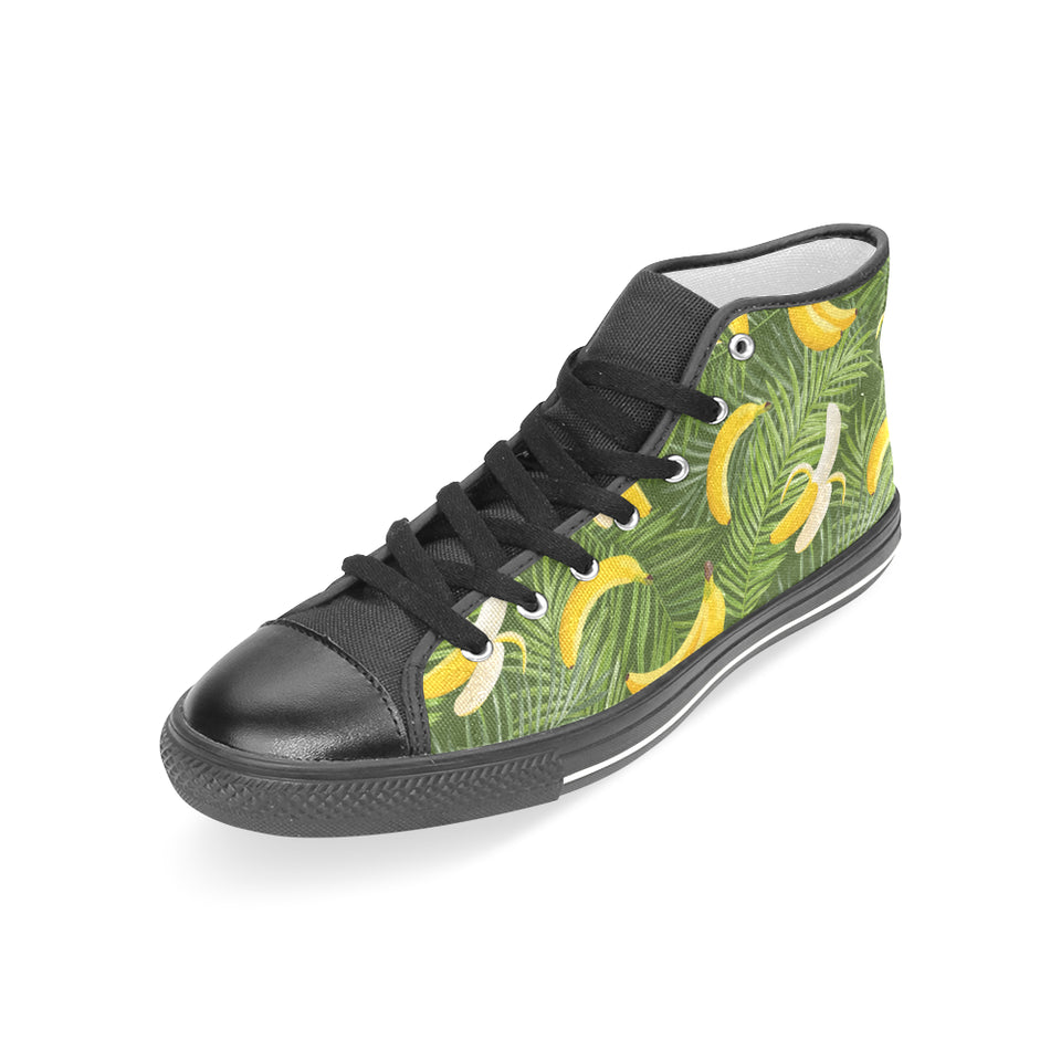 Banana Palm Leaves pattern Women's High Top Canvas Canvas Shoes Black