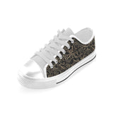luxurious gold lotus waterlily black background Men's Low Top Canvas Shoes White