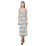 Cute dachshund dog pattern V-Neck Open Fork Long Dress