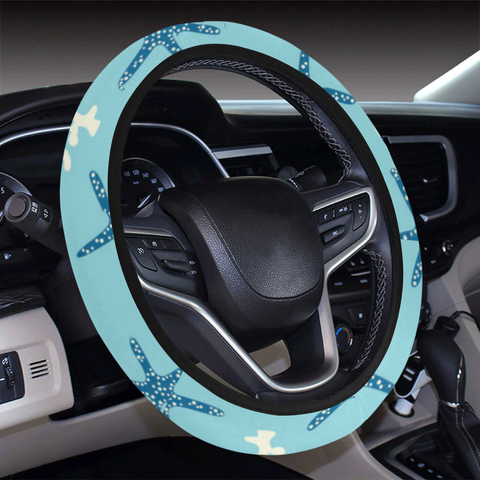 Blue starfish coral reef pattern Car Steering Wheel Cover
