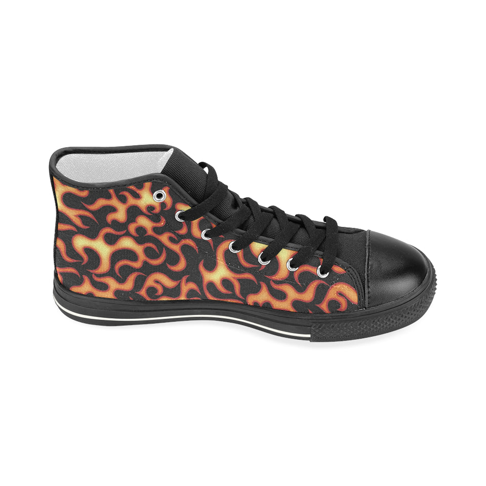 Fire flame dark pattern Women's High Top Canvas Shoes Black