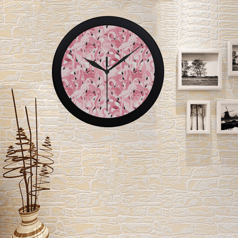 Pink flamingos pattern background Elegant Black Wall Clock