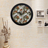 Monkey red hibiscus flower palm leaves floral patt Elegant Black Wall Clock