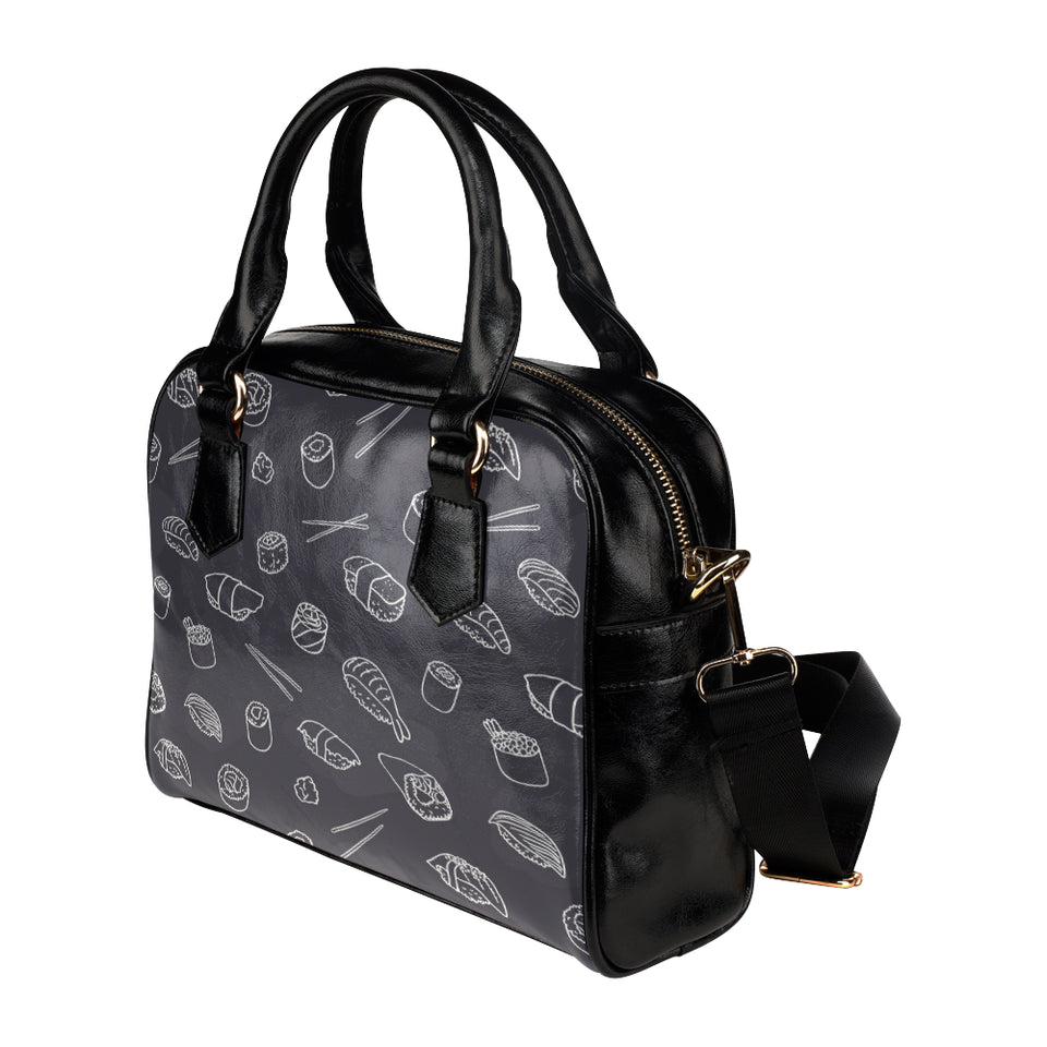 sushi pattern black background Shoulder Handbag