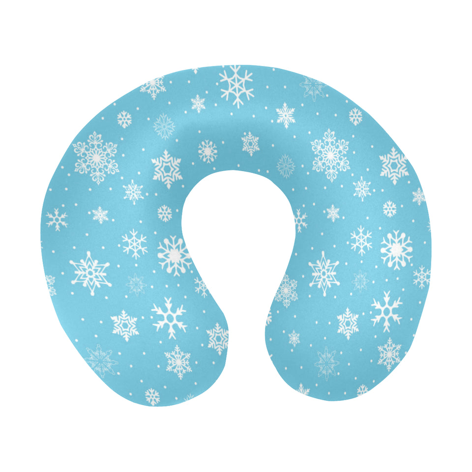 Snowflake pattern blue background U-Shaped Travel Neck Pillow