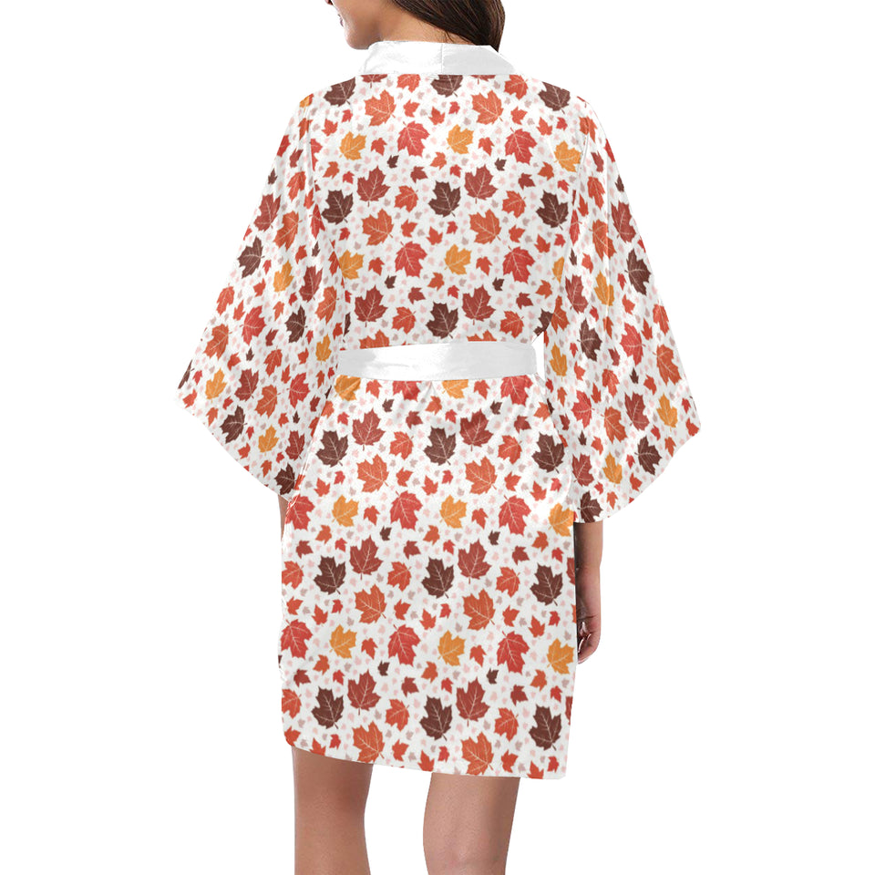 Colorful Maple Leaf pattern Women's Short Kimono Robe