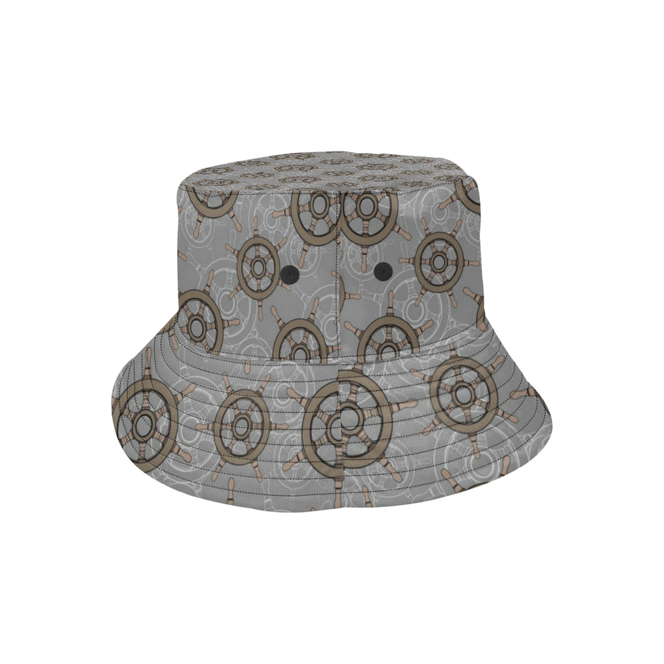 nautical wood steering wheel pattern Unisex Bucket Hat