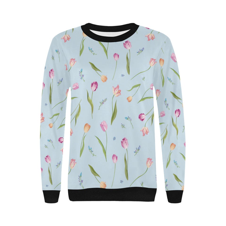 Watercolor Tulips pattern Women's Crew Neck Sweatshirt