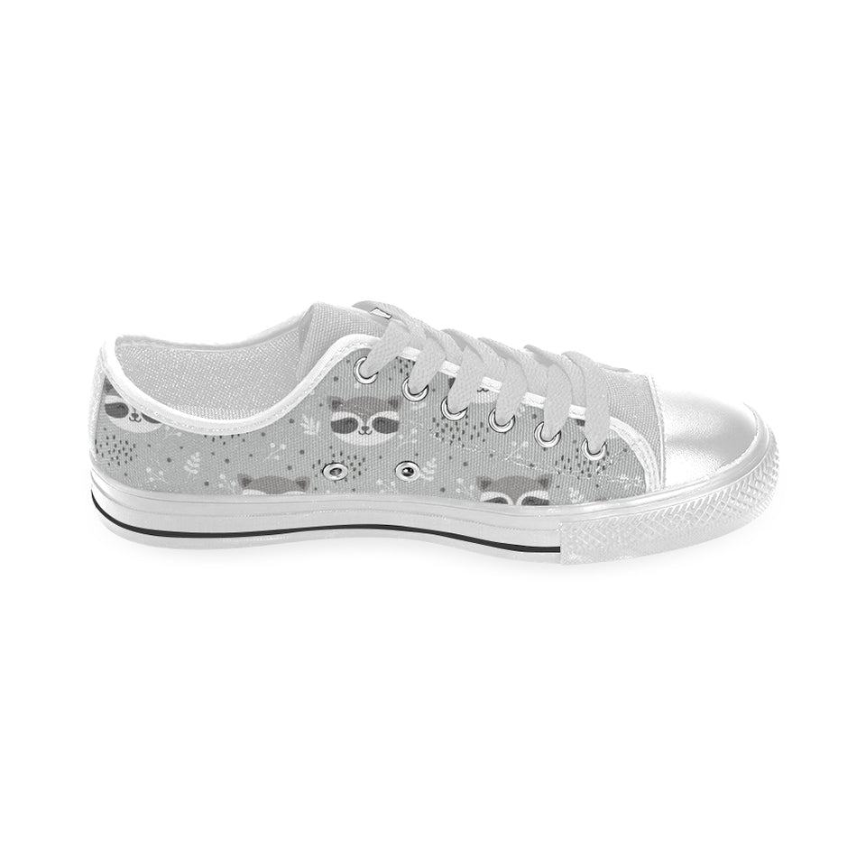 Cute raccoons leaves dot Men's Low Top Shoes White