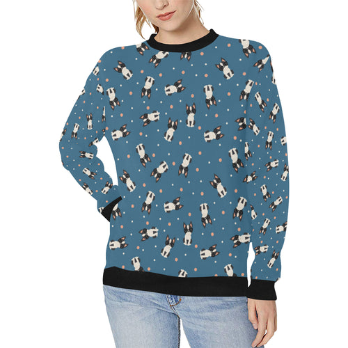 Cute boston terrier dog spattern Women's Crew Neck Sweatshirt