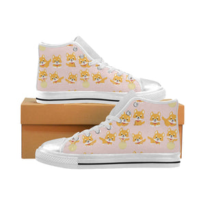 Cute shiba inu dog pattern Women's High Top Canvas Shoes White