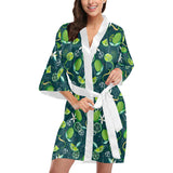 Lime ice flower pattern Women's Short Kimono Robe