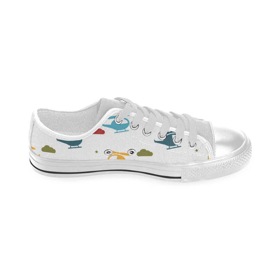 Colorful helicopter pattern Men's Low Top Canvas Shoes White