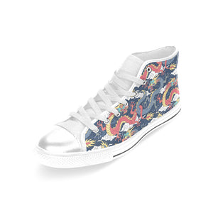Blue red dragon cloud pattern Women's High Top Canvas Canvas Shoes White