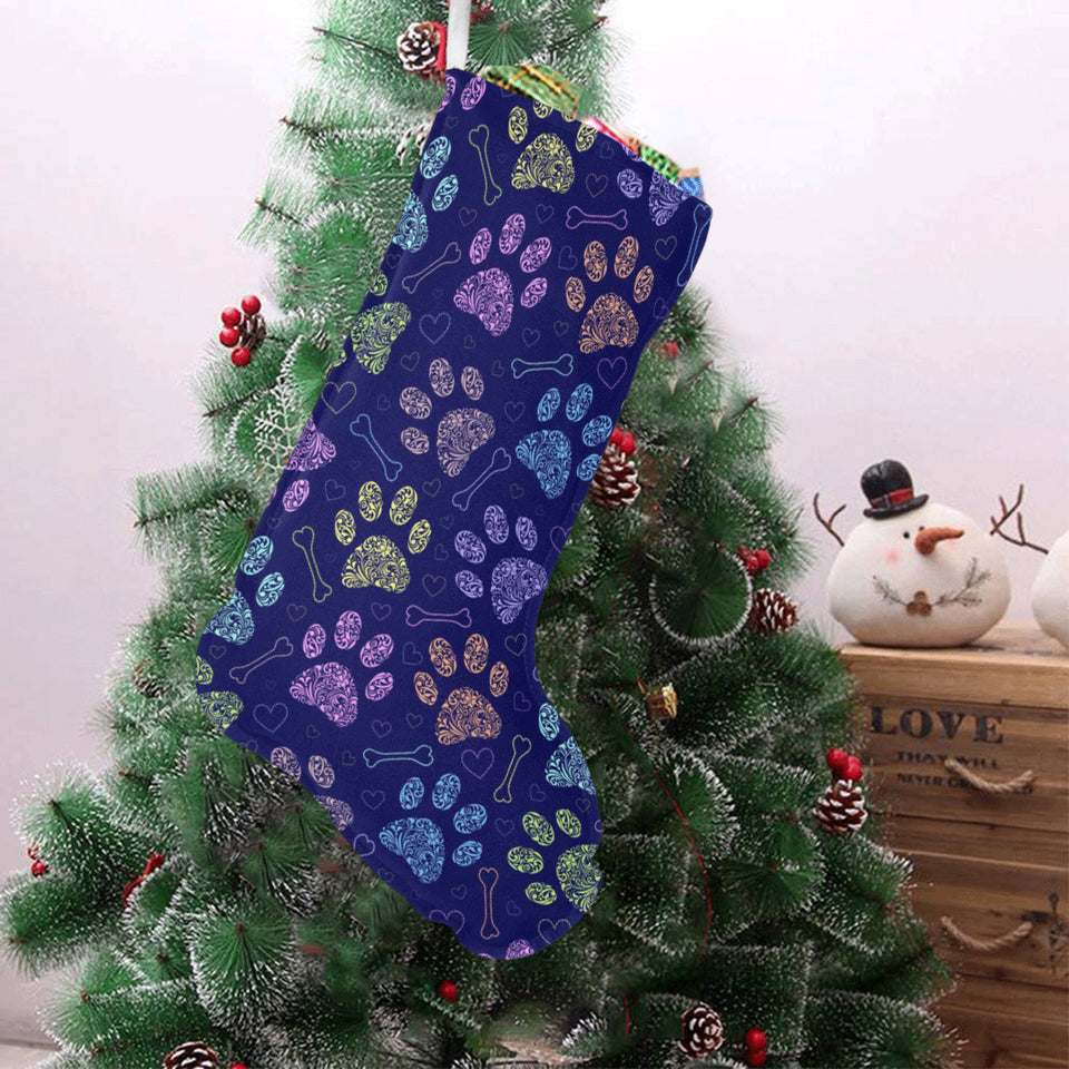 Dog Paws Pattern Print Design 02 Christmas Stocking