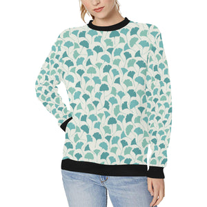 Green ginkgo leaves pattern Women's Crew Neck Sweatshirt