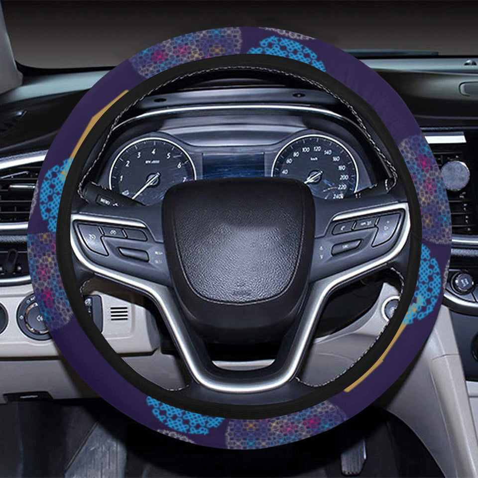 Blue japanese pattern cloud wave flower Car Steering Wheel Cover