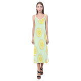 slice of lemon pattern V-Neck Open Fork Long Dress