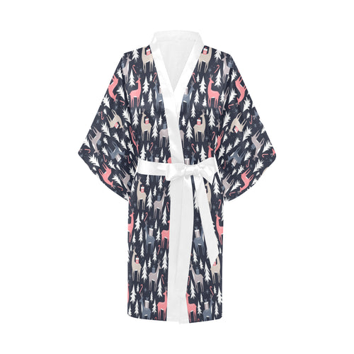 Deers Winter Christmas pattern Women's Short Kimono Robe