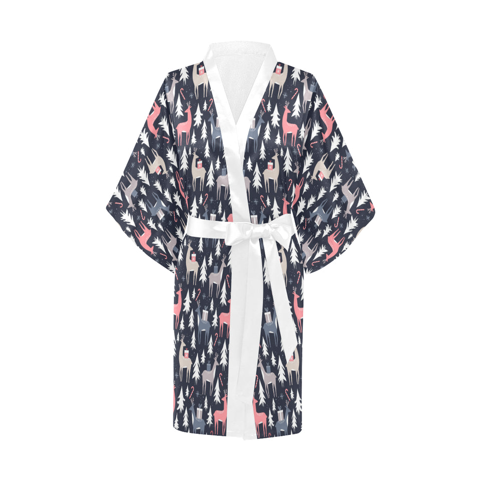 Deers Winter Christmas pattern Women's Short Kimono Robe