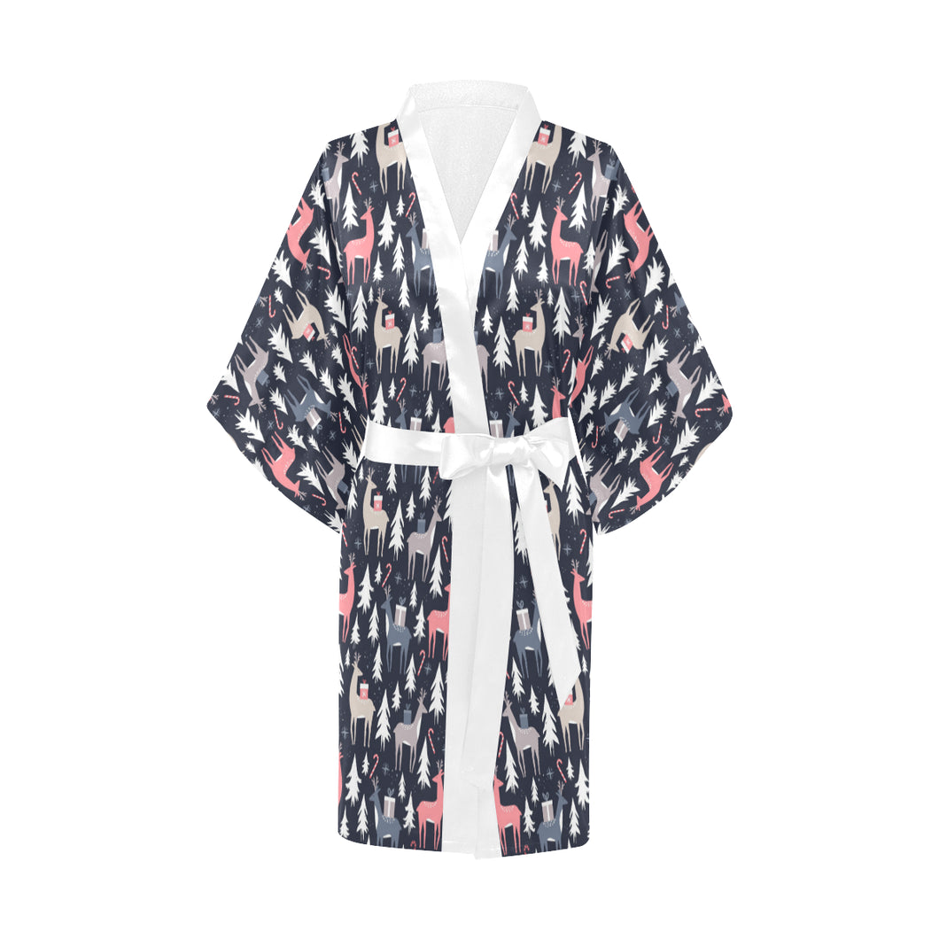 Deers Winter Christmas pattern Women's Short Kimono Robe
