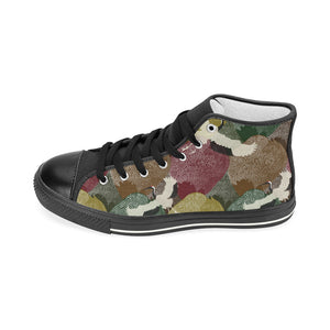 Japanese cranes flying forest dot pattern Women's High Top Canvas Shoes Black